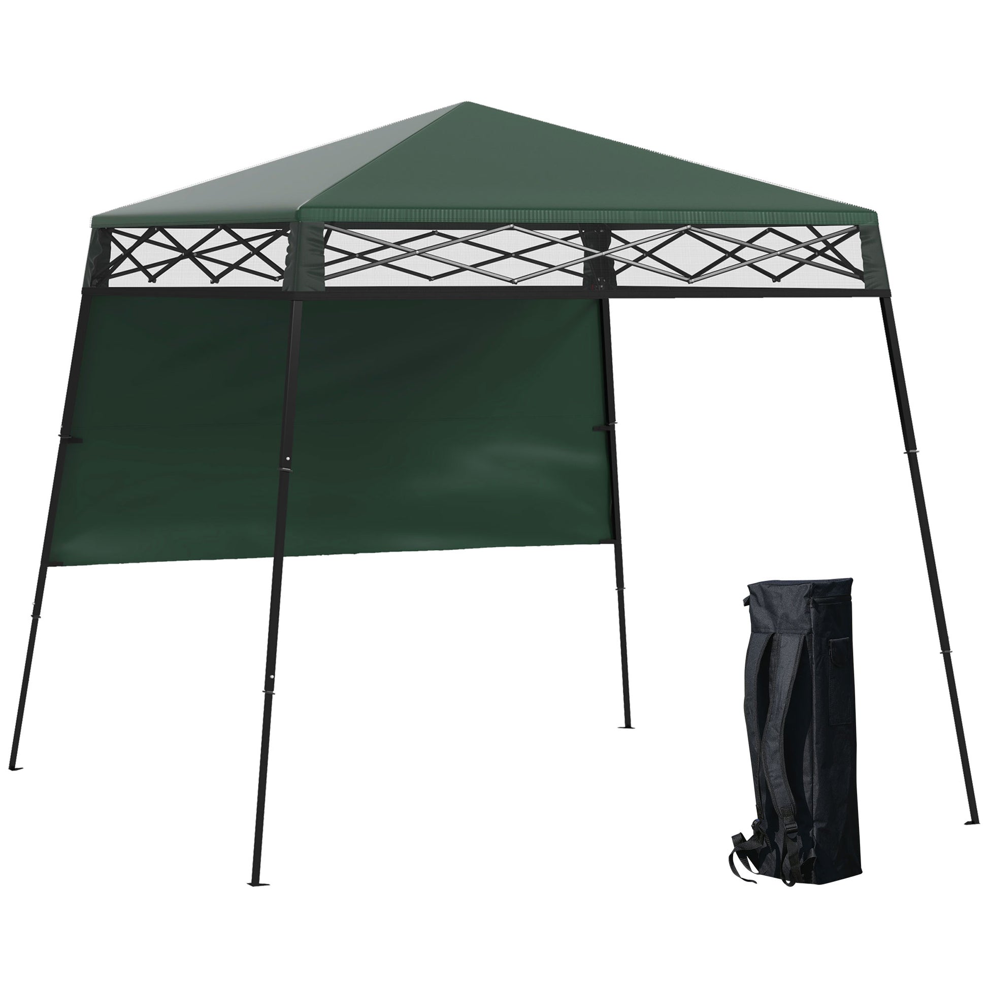 Folding Canopy 220x220x200 cm Foldable Gazebo with 1 Side Wall Waterproof Carry Bag UV50+ Protection for Garden Patio Green