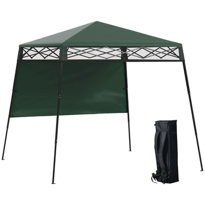 Folding Canopy 220x220x200 cm Foldable Gazebo with 1 Side Wall Waterproof Carry Bag UV50+ Protection for Garden Patio Green