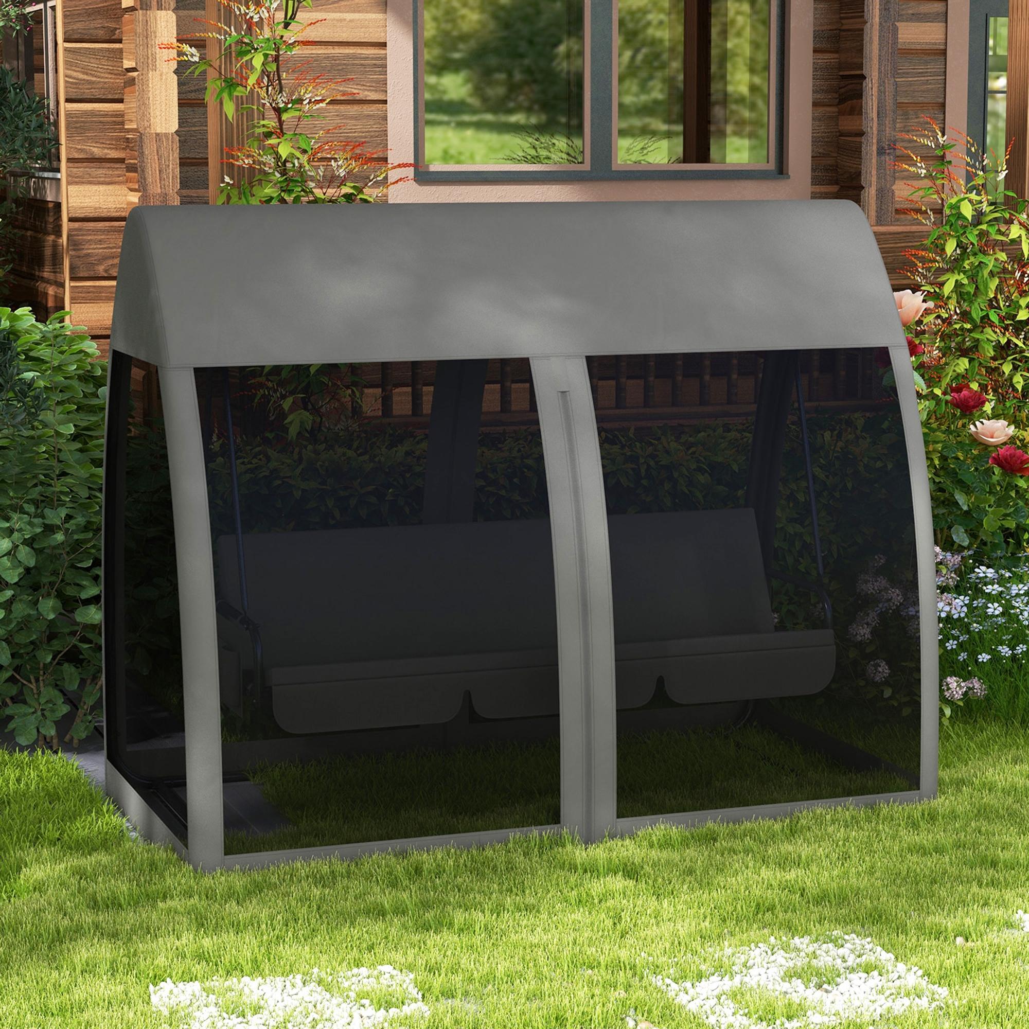2-in-1 Hollywood Swing Lounger with Lying Function 3-Seater Garden Swing with Canopy, Mosquito Net, Swing Bench Supports up to 300kg, Lounger for Garden, Terrace, 240 x 140 x 197 cm, Gray