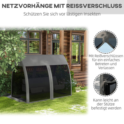 2-in-1 Hollywood Swing Lounger with Lying Function 3-Seater Garden Swing with Canopy, Mosquito Net, Swing Bench Supports up to 300kg, Lounger for Garden, Terrace, 240 x 140 x 197 cm, Gray