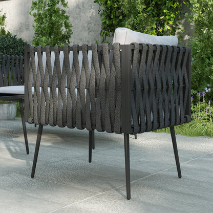 Garden Furniture Set 4 Persons Weatherproof Balcony Furniture Set with 2-Seater Sofa, Chair Glass Table Seat Cushions Outdoor Seating Group Garden Furniture Garden Lounge for Garden Balcony Light Gray