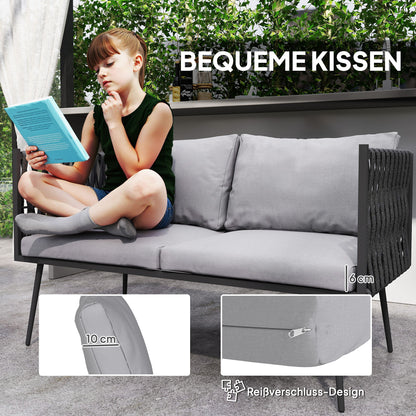 Garden Furniture Set 4 Persons Weatherproof Balcony Furniture Set with 2-Seater Sofa, Chair Glass Table Seat Cushions Outdoor Seating Group Garden Furniture Garden Lounge for Garden Balcony Light Gray