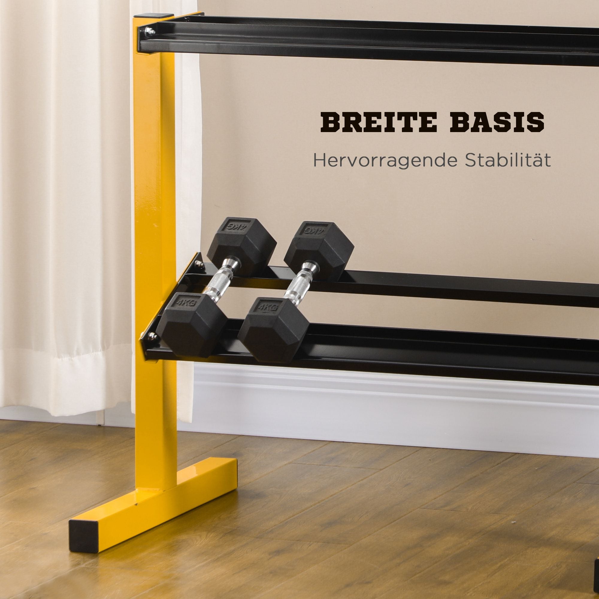 SPORTNOW Dumbbell Rack, 2-Tier Dumbbell Storage, Supports up to 270 kg, Weight Holder for Weightlifting, Strength Training, Steel, Yellow, Black, 92.5 x 50.5 x 80.5 cm