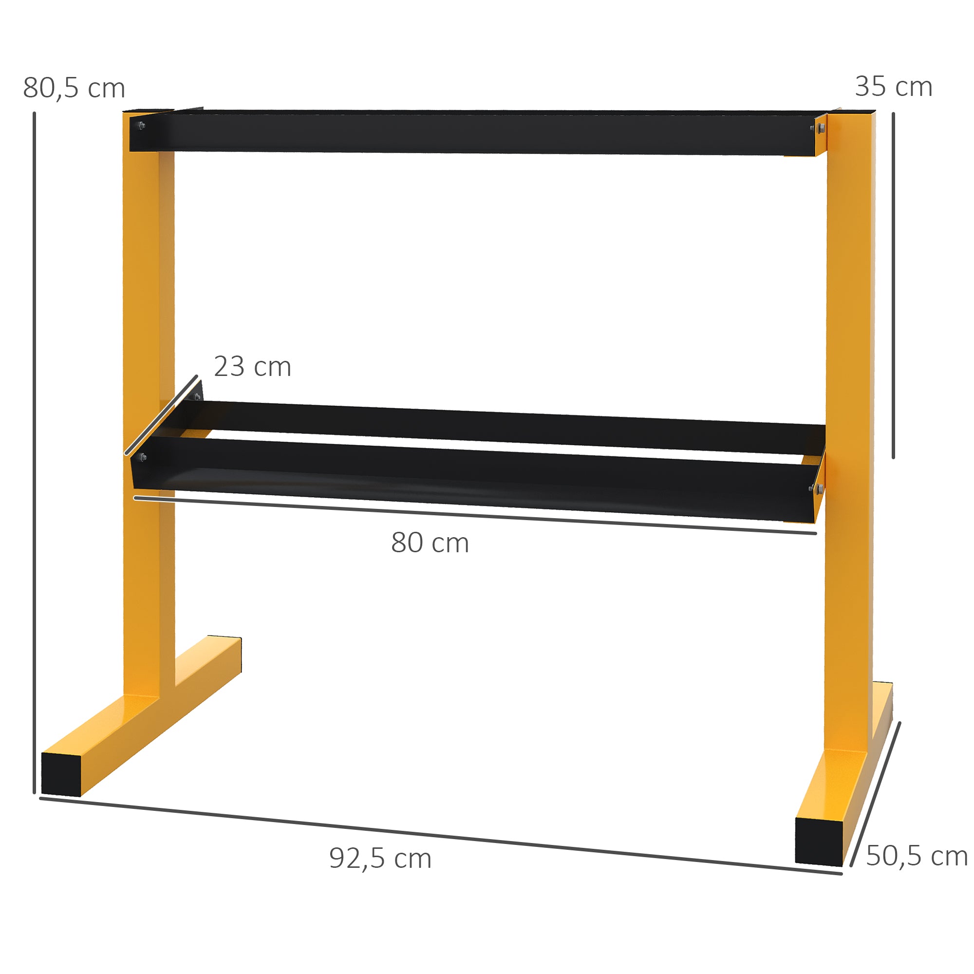 SPORTNOW Dumbbell Rack, 2-Tier Dumbbell Storage, Supports up to 270 kg, Weight Holder for Weightlifting, Strength Training, Steel, Yellow, Black, 92.5 x 50.5 x 80.5 cm