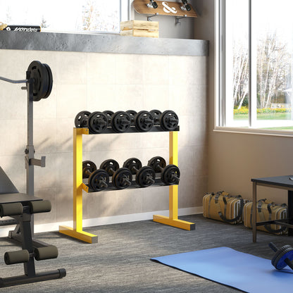 SPORTNOW Dumbbell Rack, 2-Tier Dumbbell Storage, Supports up to 270 kg, Weight Holder for Weightlifting, Strength Training, Steel, Yellow, Black, 92.5 x 50.5 x 80.5 cm