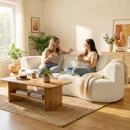 3-Seater Sofa, 260 cm Chenille Cloud Couch with 3 Lumbar Cushions, Wide Armrests, Padded Seat — Cream White