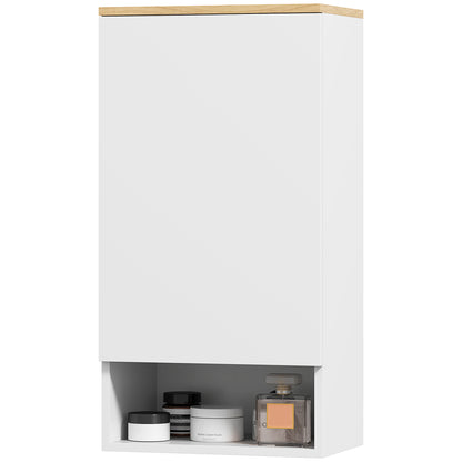 Wall Mounted Bathroom Cabinet with Adjustable Shelves and Door, Bathroom Storage Cabinet with Open Shelf in Wood and MDF, 40x27x77 cm, White