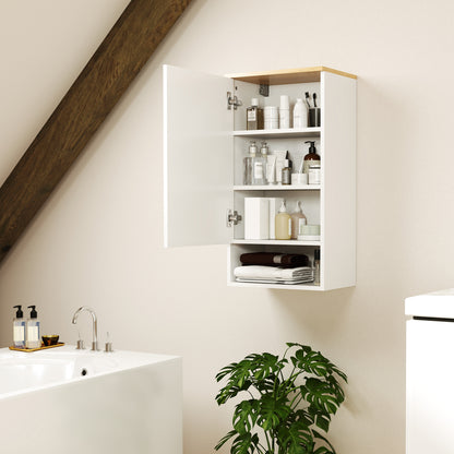 Wall Mounted Bathroom Cabinet with Adjustable Shelves and Door, Bathroom Storage Cabinet with Open Shelf in Wood and MDF, 40x27x77 cm, White