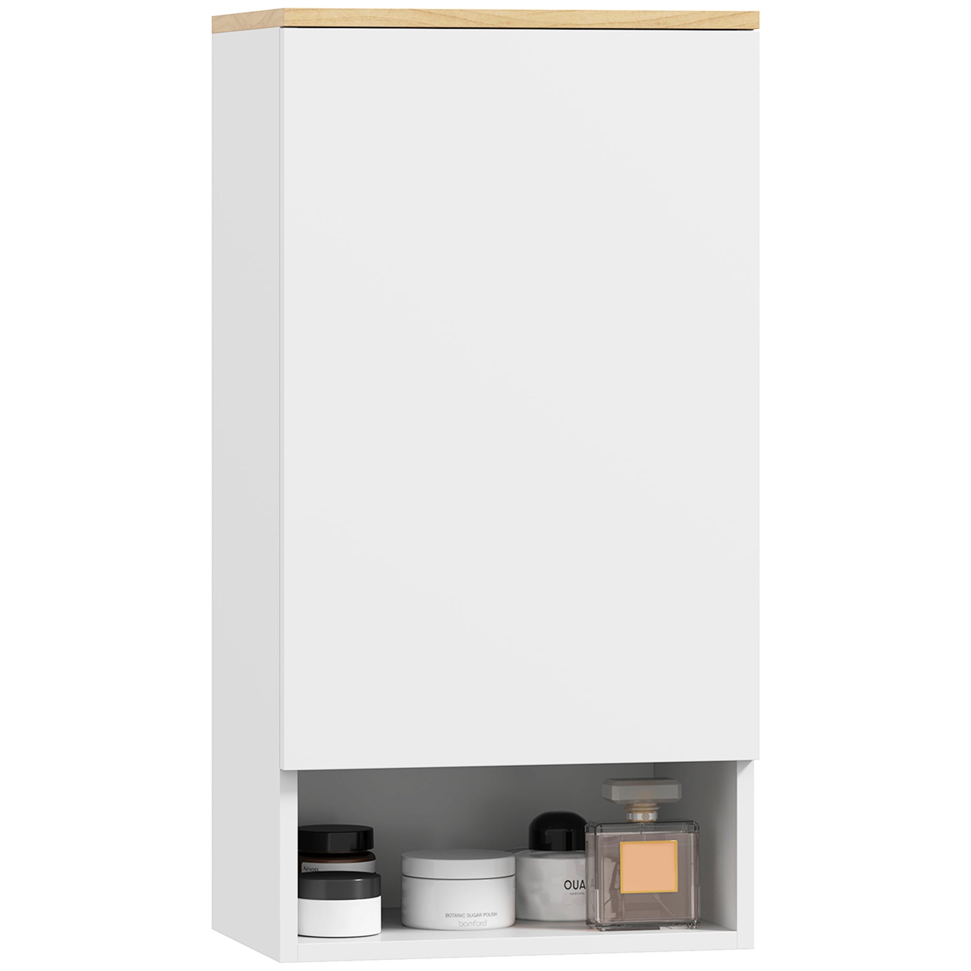 Wall Mounted Bathroom Cabinet with Adjustable Shelves and Door, Bathroom Storage Cabinet with Open Shelf in Wood and MDF, 40x27x77 cm, White