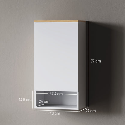 Wall Mounted Bathroom Cabinet with Adjustable Shelves and Door, Bathroom Storage Cabinet with Open Shelf in Wood and MDF, 40x27x77 cm, White