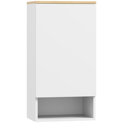 Wall Mounted Bathroom Cabinet with Adjustable Shelves and Door, Bathroom Storage Cabinet with Open Shelf in Wood and MDF, 40x27x77 cm, White