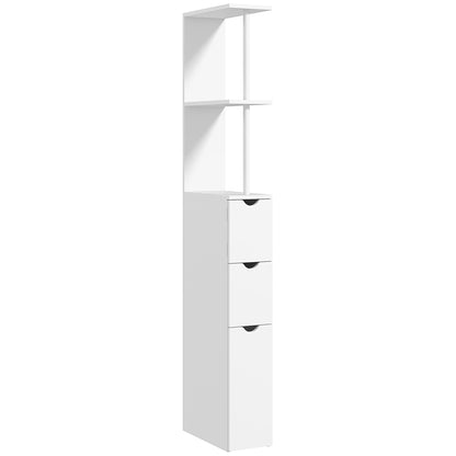 Bathroom Column Cabinet, Bathroom Cabinet, with Drawers, Open Shelves, Cupboard, 15 x 33 x 136.5 cm, White
