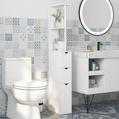 Bathroom Column Cabinet, Bathroom Cabinet, with Drawers, Open Shelves, Cupboard, 15 x 33 x 136.5 cm, White
