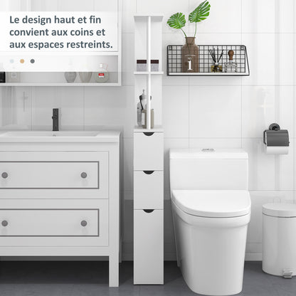 Bathroom Column Cabinet, Bathroom Cabinet, with Drawers, Open Shelves, Cupboard, 15 x 33 x 136.5 cm, White