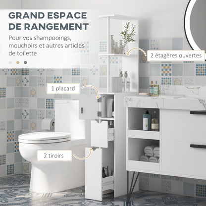 Bathroom Column Cabinet, Bathroom Cabinet, with Drawers, Open Shelves, Cupboard, 15 x 33 x 136.5 cm, White