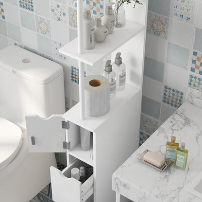 Bathroom Column Cabinet, Bathroom Cabinet, with Drawers, Open Shelves, Cupboard, 15 x 33 x 136.5 cm, White