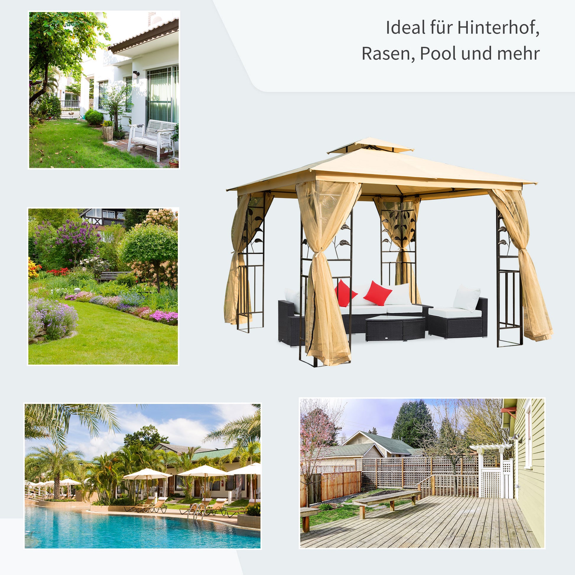 Luxury Gazebo 3x3 m Garden Gazebo with Double Roof Party Tent with Side Walls Festival Tent Garden Tent Pagoda Beige