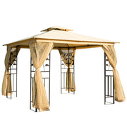 Luxury Gazebo 3x3 m Garden Gazebo with Double Roof Party Tent with Side Walls Festival Tent Garden Tent Pagoda Beige