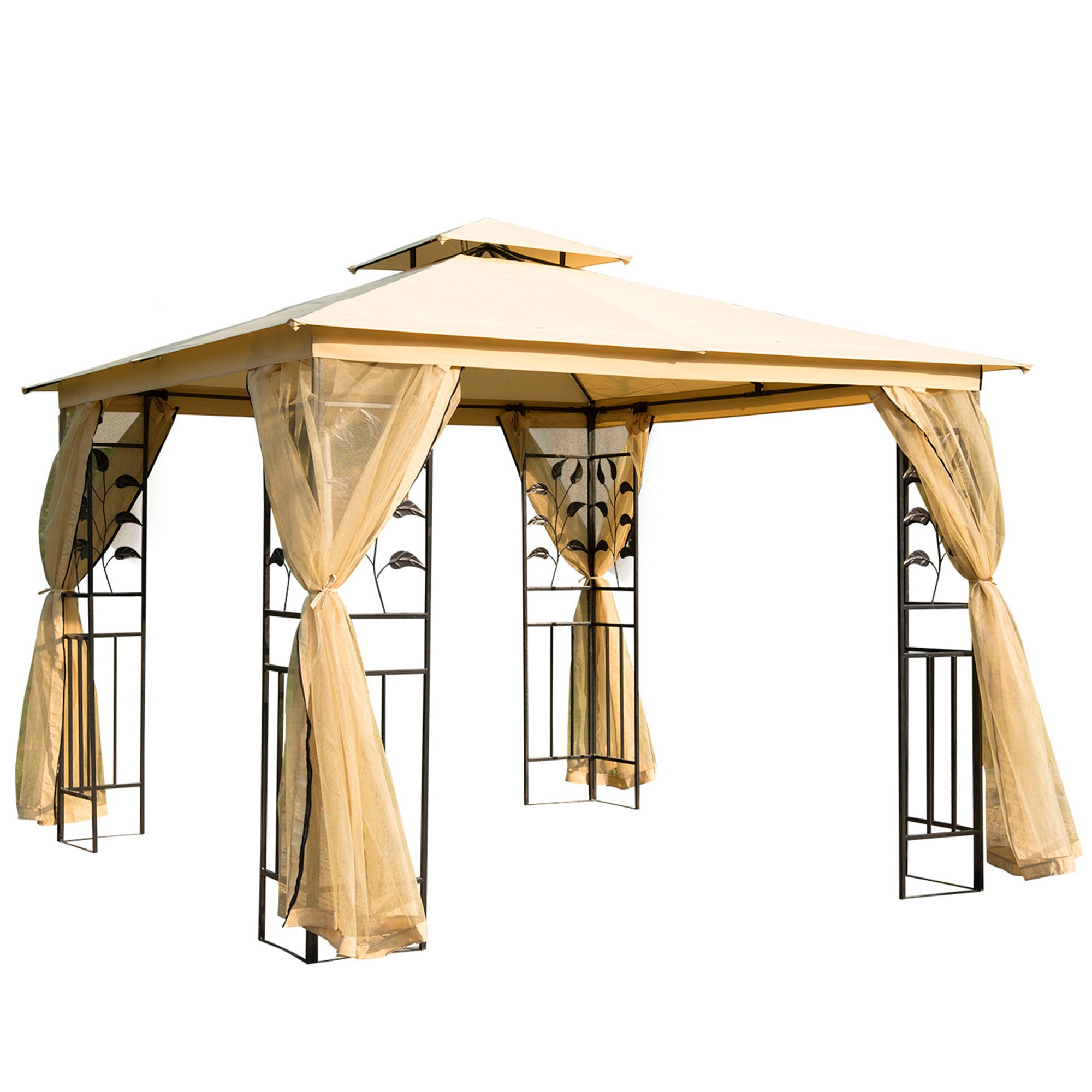 Luxury Gazebo 3x3 m Garden Gazebo with Double Roof Party Tent with Side Walls Festival Tent Garden Tent Pagoda Beige