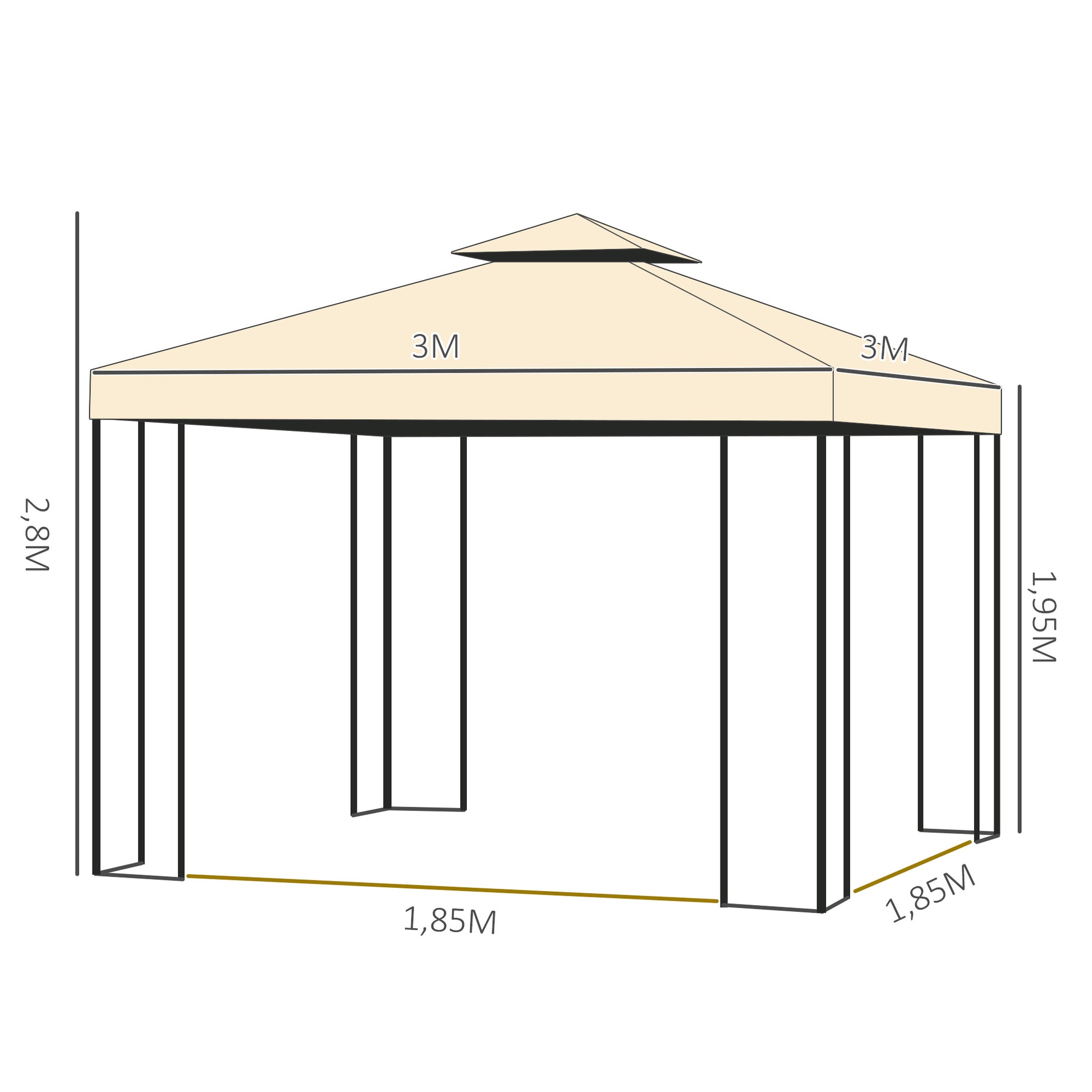 Luxury Gazebo 3x3 m Garden Gazebo with Double Roof Party Tent with Side Walls Festival Tent Garden Tent Pagoda Beige