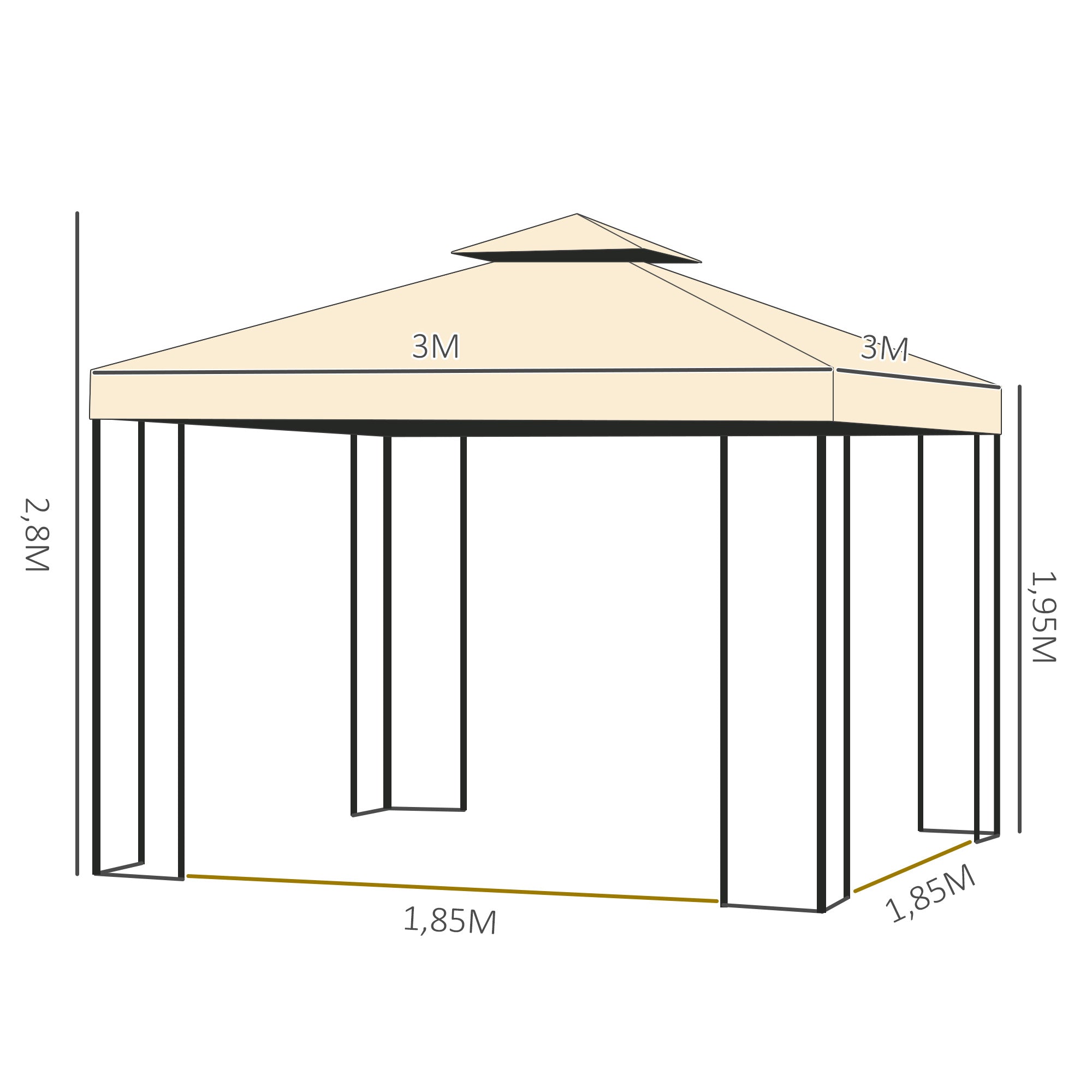 Luxury Gazebo 3x3 m Garden Gazebo with Double Roof Party Tent with Side Walls Festival Tent Garden Tent Pagoda Beige