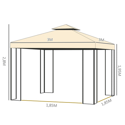 Luxury Gazebo 3x3 m Garden Gazebo with Double Roof Party Tent with Side Walls Festival Tent Garden Tent Pagoda Beige