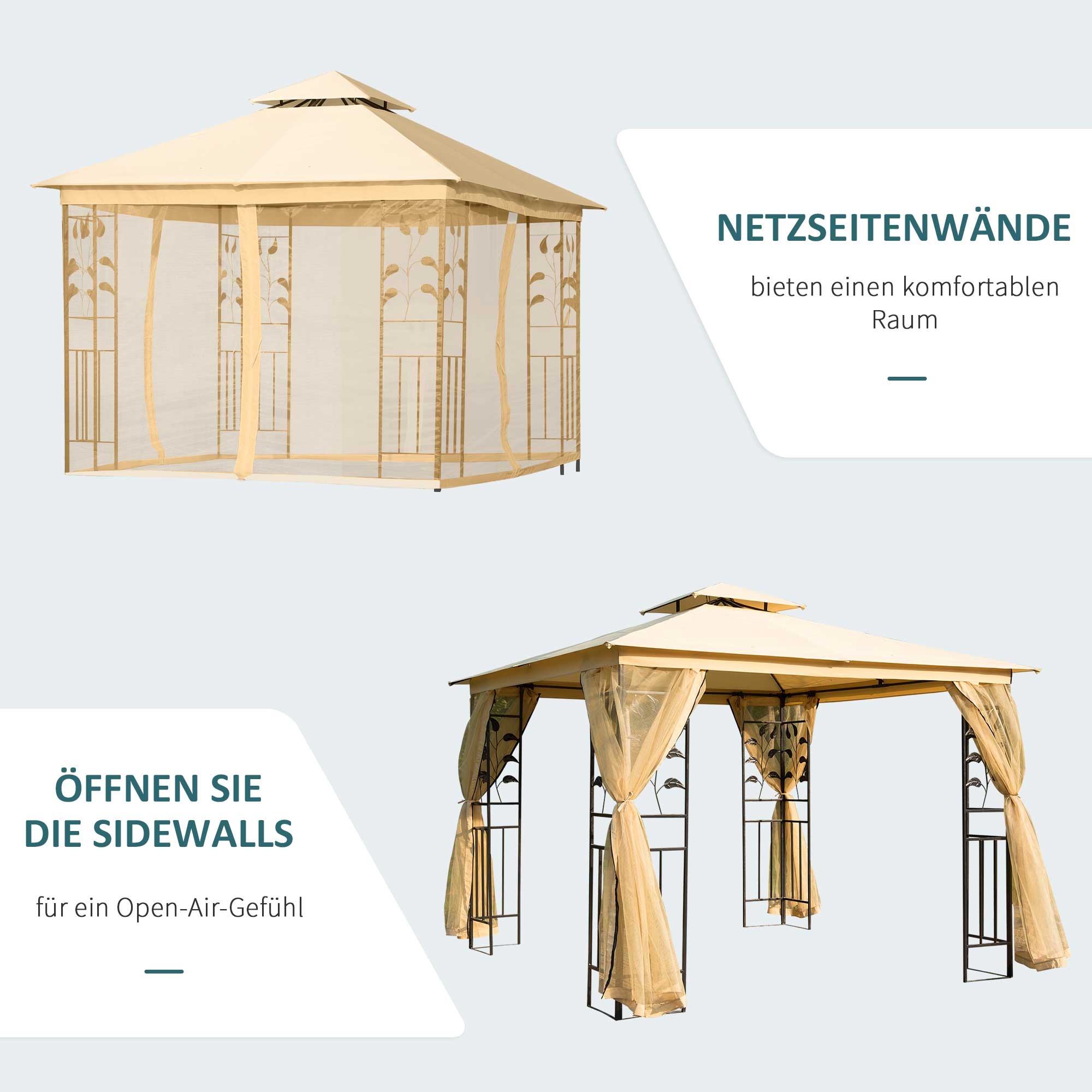 Luxury Gazebo 3x3 m Garden Gazebo with Double Roof Party Tent with Side Walls Festival Tent Garden Tent Pagoda Beige