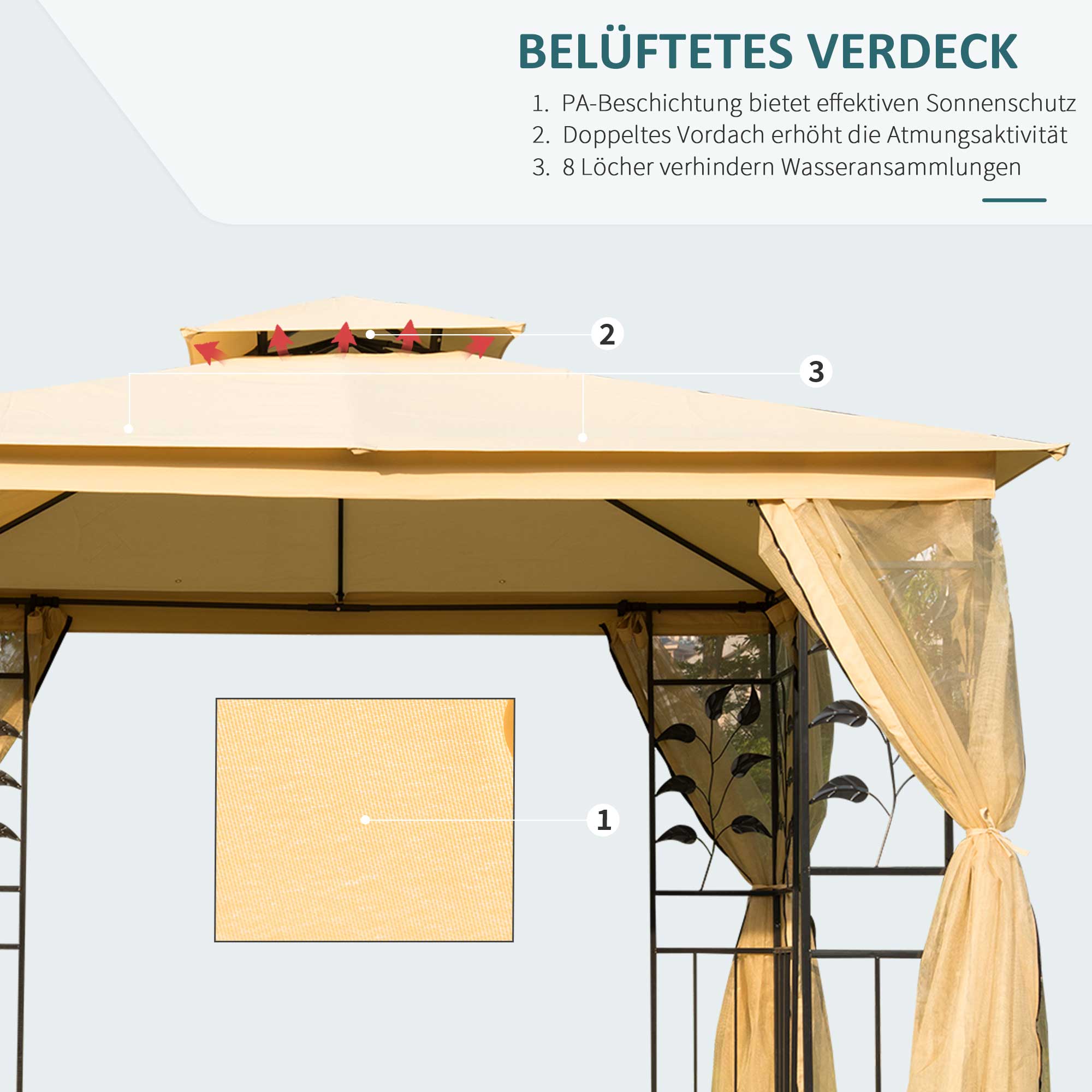 Luxury Gazebo 3x3 m Garden Gazebo with Double Roof Party Tent with Side Walls Festival Tent Garden Tent Pagoda Beige