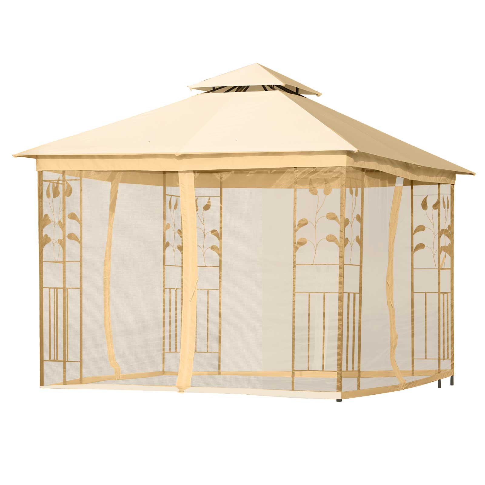 Luxury Gazebo 3x3 m Garden Gazebo with Double Roof Party Tent with Side Walls Festival Tent Garden Tent Pagoda Beige