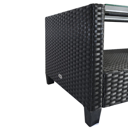 4-Piece Rattan PE Garden Furniture Set with Coffee Table, Black and Beige Upholstered Sofa and Armchairs 124x68x76cm