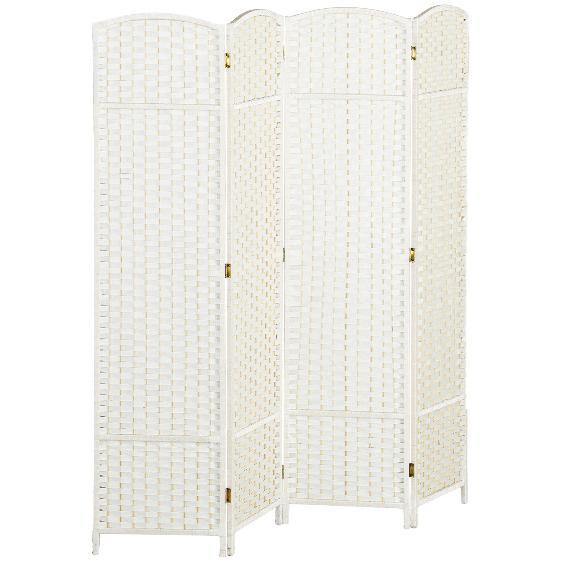 4-Panel Room Divider 160 x 170 cm Bamboo Folding Partition Privacy Screen Standing Panel for Living Room White