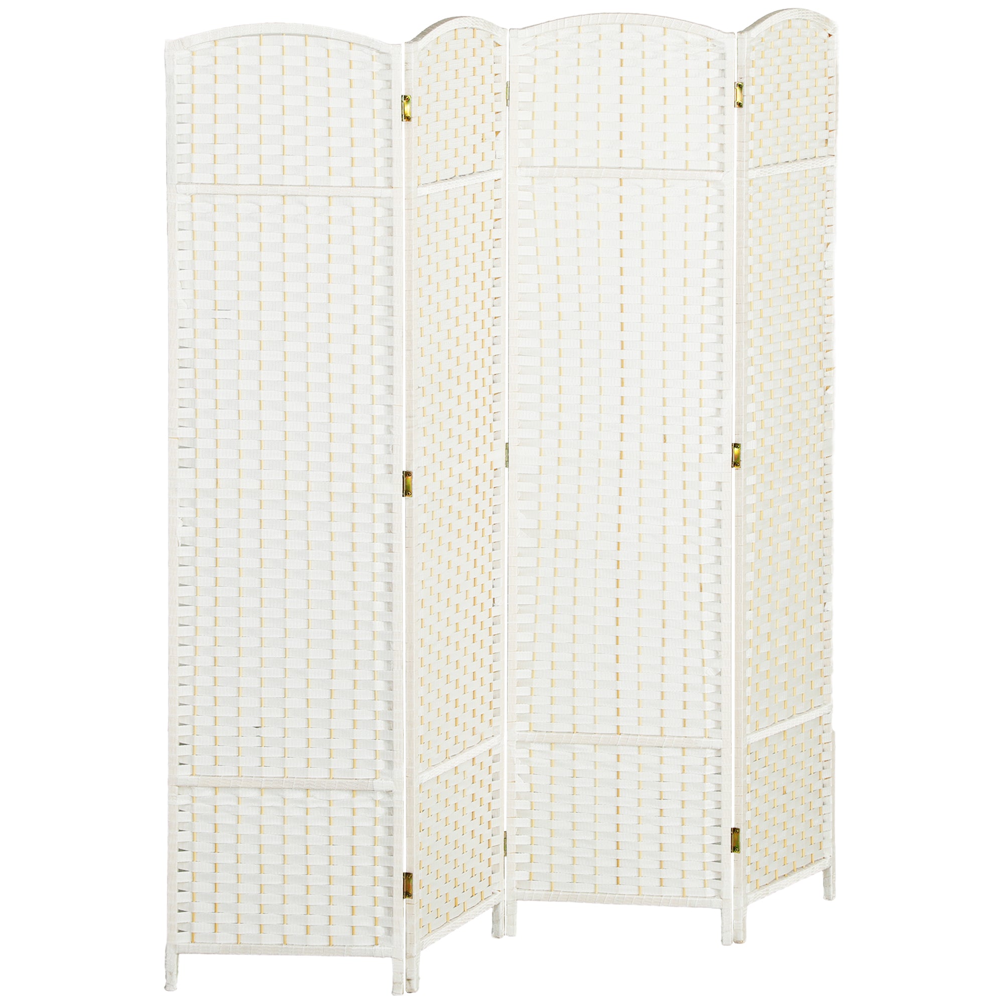 4-Panel Room Divider 160 x 170 cm Bamboo Folding Partition Privacy Screen Standing Panel for Living Room White