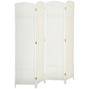 4-Panel Room Divider 160 x 170 cm Bamboo Folding Partition Privacy Screen Standing Panel for Living Room White