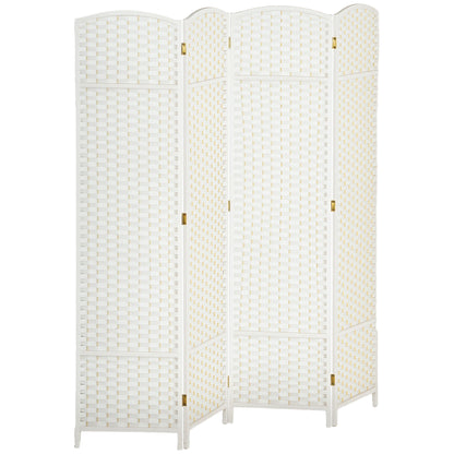 4-Panel Room Divider 160 x 170 cm Bamboo Folding Partition Privacy Screen Standing Panel for Living Room White