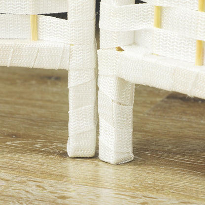 4-Panel Room Divider 160 x 170 cm Bamboo Folding Partition Privacy Screen Standing Panel for Living Room White