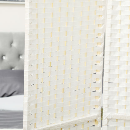 4-Panel Room Divider 160 x 170 cm Bamboo Folding Partition Privacy Screen Standing Panel for Living Room White