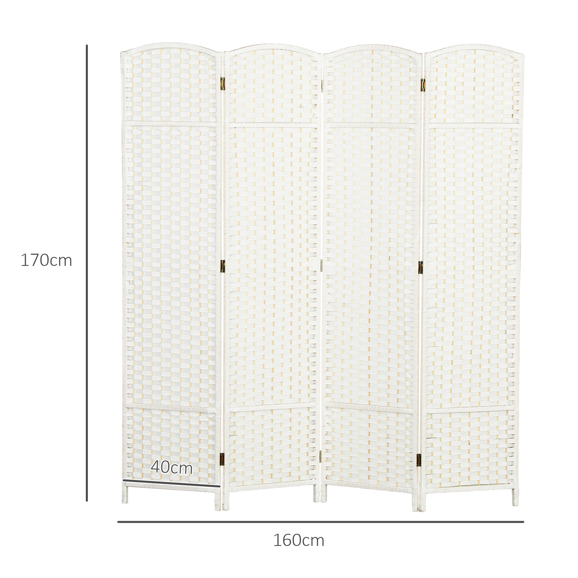 4-Panel Room Divider 160 x 170 cm Bamboo Folding Partition Privacy Screen Standing Panel for Living Room White