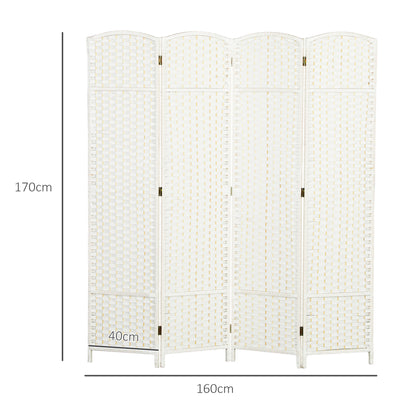 4-Panel Room Divider 160 x 170 cm Bamboo Folding Partition Privacy Screen Standing Panel for Living Room White