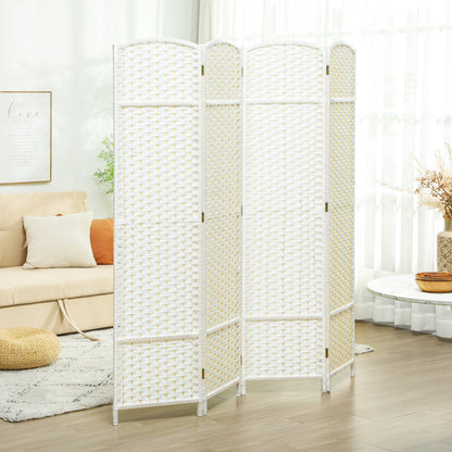 4-Panel Room Divider 160 x 170 cm Bamboo Folding Partition Privacy Screen Standing Panel for Living Room White