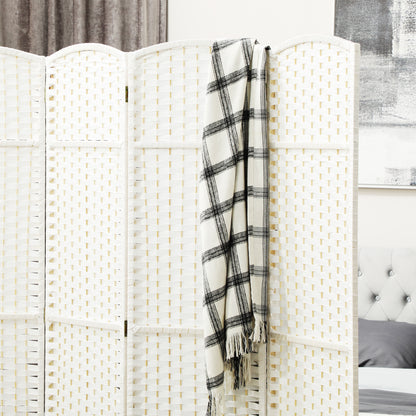 4-Panel Room Divider 160 x 170 cm Bamboo Folding Partition Privacy Screen Standing Panel for Living Room White