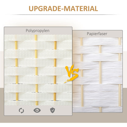 4-Panel Room Divider 160 x 170 cm Bamboo Folding Partition Privacy Screen Standing Panel for Living Room White