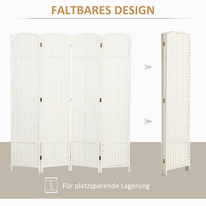 4-Panel Room Divider 160 x 170 cm Bamboo Folding Partition Privacy Screen Standing Panel for Living Room White