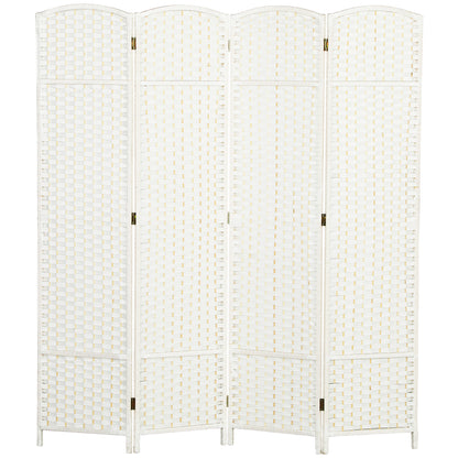 4-Panel Room Divider 160 x 170 cm Bamboo Folding Partition Privacy Screen Standing Panel for Living Room White