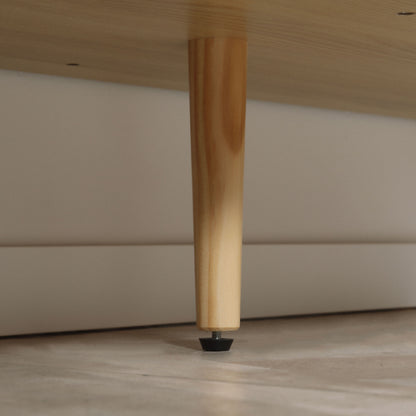 Kitchen Sideboard Kitchen Furniture with 4 Herringbone Pattern Doors Wood Legs and Adjustable Shelves Buffet Cabinet for Dining Room Living Room 120x35x77.4 cm White and Natural