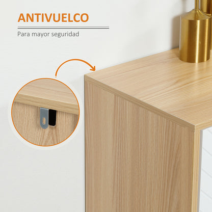 Kitchen Sideboard Kitchen Furniture with 4 Herringbone Pattern Doors Wood Legs and Adjustable Shelves Buffet Cabinet for Dining Room Living Room 120x35x77.4 cm White and Natural