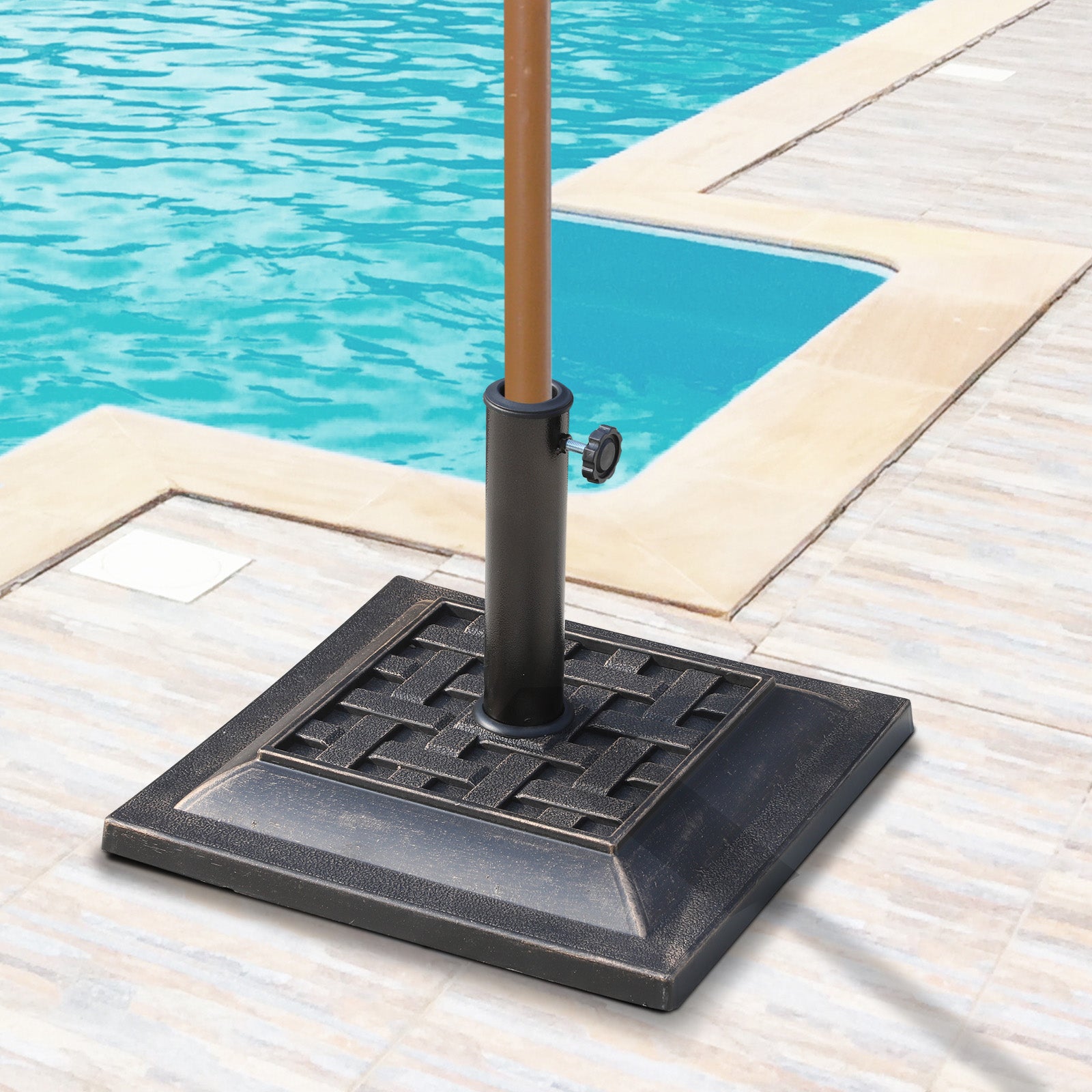 Umbrella Stand Polyester Resin 9kg Umbrella Base for Umbrella Pole of 38mm/48mm Diameter Stand for Garden, Balcony, Bronze