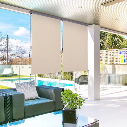 Vertical Awning Balcony Awning Vertical Windshield Side Roller Blind Privacy Screen with Hand Crank Polyester Fabric+Aluminum Cream White 200 x 120 cm