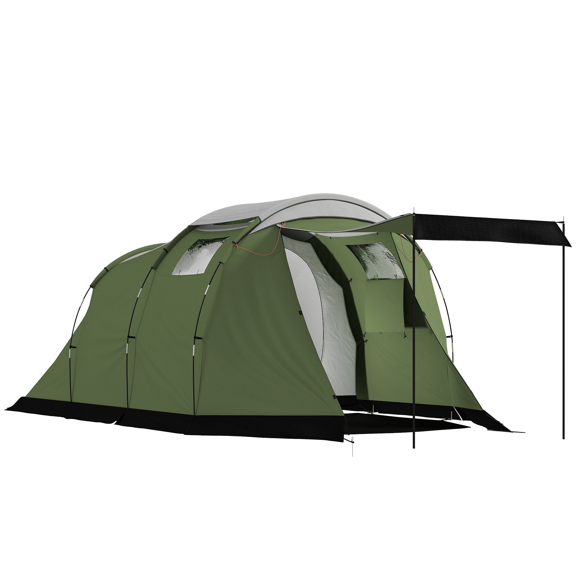 3–4 Person Camping Tent — Waterproof Family Tent with Sleeping Cabin, Front Awning & Living Area, 3000 mm Hydrostatic Head, Green