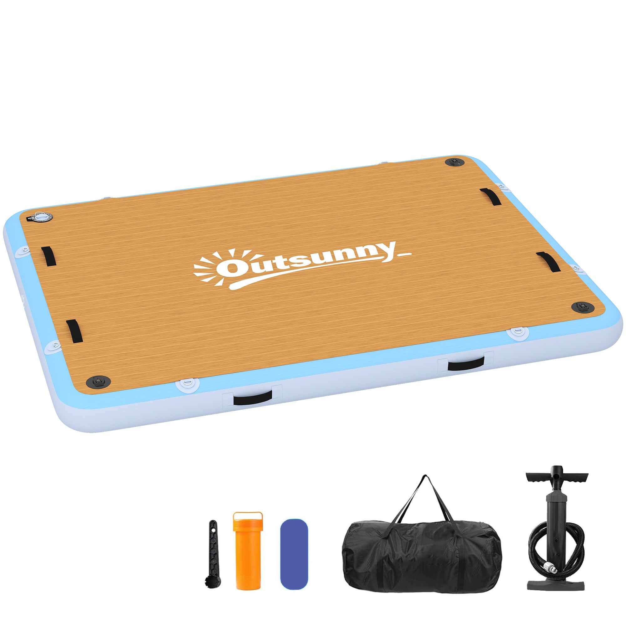 Inflatable Dock 8' x 6' (243 x 183 cm) — Floating Platform for 4–6 People with Non-Slip Deck, Removable Ladder, Pump & Carry Bag