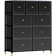 Fabric Chest of Drawers with 9 Foldable Drawers with PU Fronts and Steel Frame for Bedroom Living Room Black